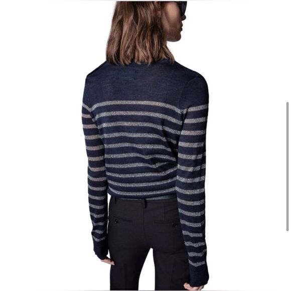 ZADIG & VOLTAIRE Missia Wo Stripes Lurex Wool-blend Sweater Sz M. NWT - Picture 3 of 12